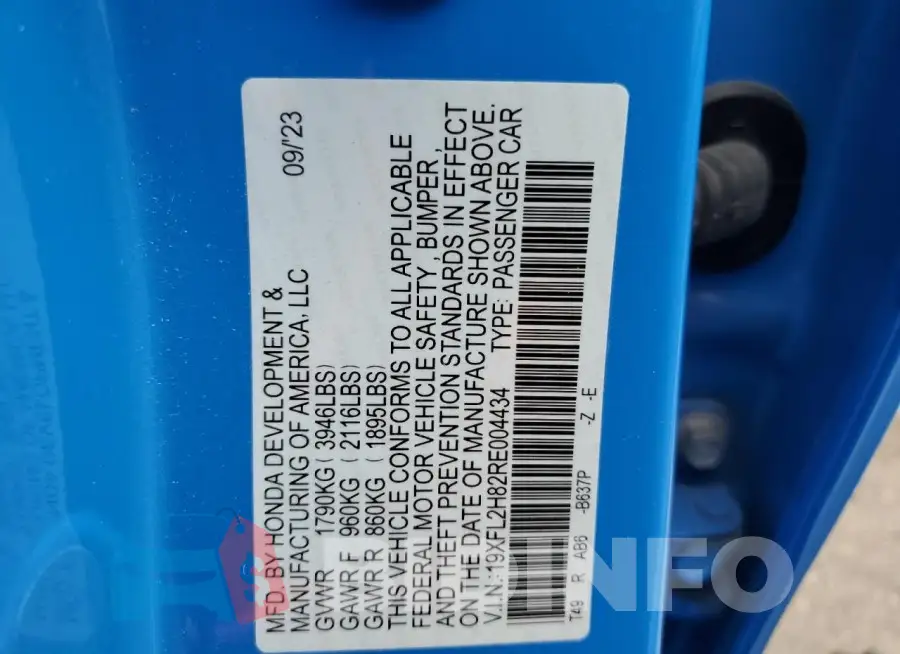 19XFL2H82RE004434 Photo# 13
