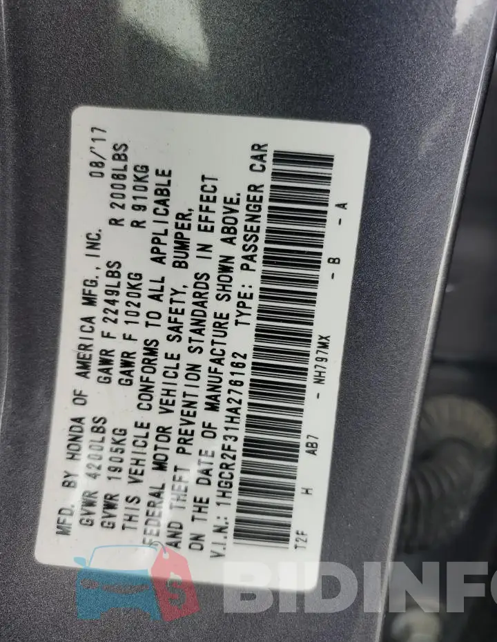 1HGCR2F31HA276162 Photo# 12