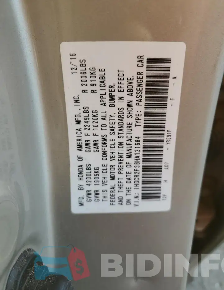 1HGCR2F38HA131684 Photo# 13
