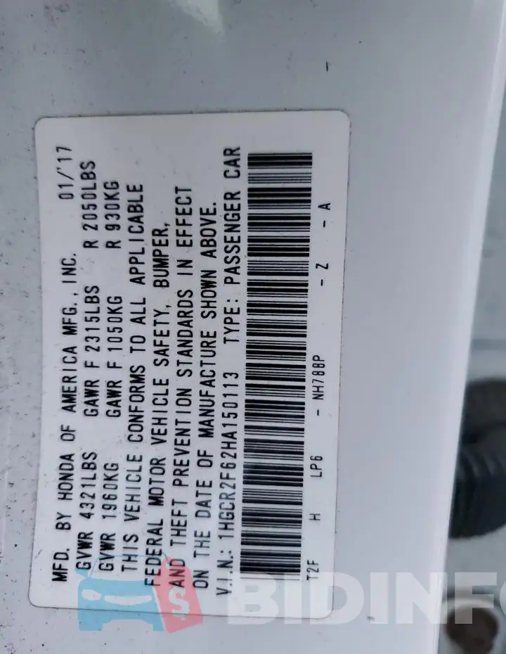 1HGCR2F62HA150113 Photo# 12