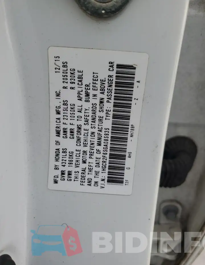 1HGCR2F65GA085935 Photo# 12