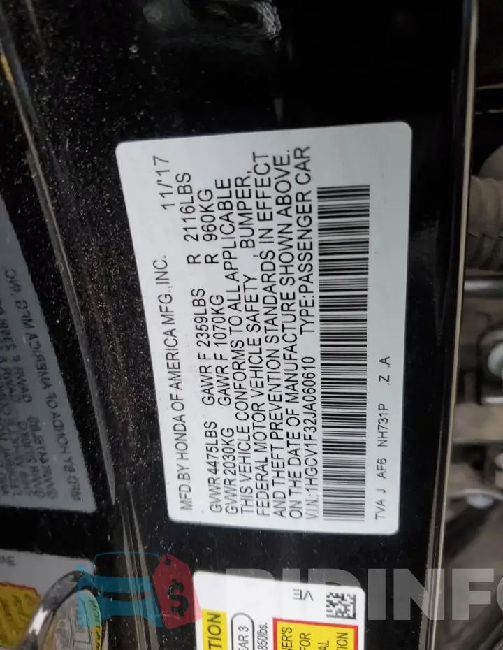 1HGCV1F32JA060610 Photo# 12