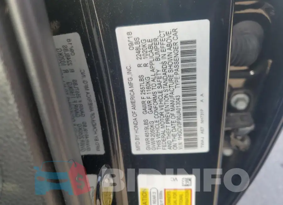 1HGCV3F90JA013043 Photo# 12