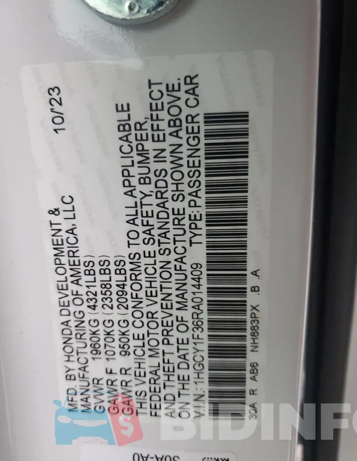 1HGCY1F36RA014409 Photo# 12