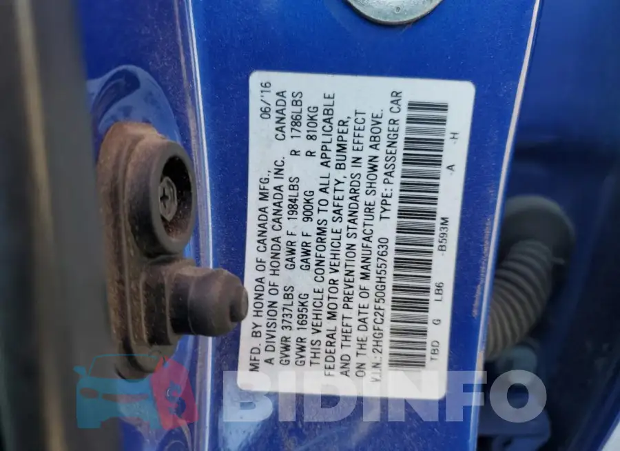 2HGFC2F50GH557630 Photo# 13