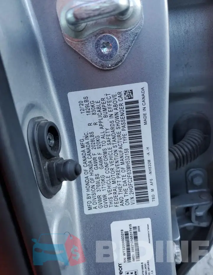 2HGFC2F63MH532158 Photo# 12