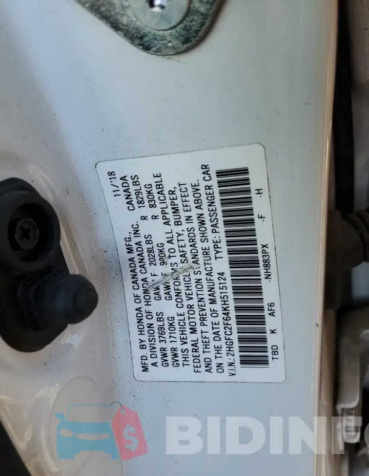 2HGFC2F64KH515124 Photo# 12