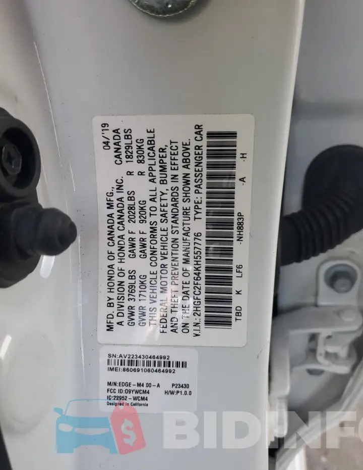 2HGFC2F64KH557776 Photo# 12