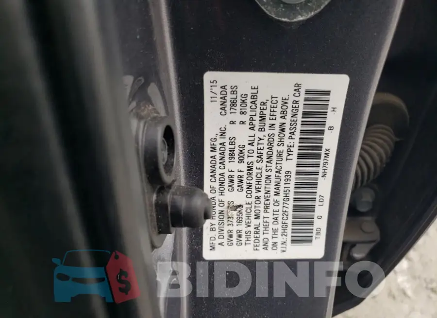 2HGFC2F77GH511939 Photo# 12