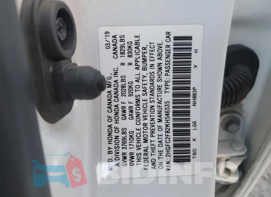 2HGFC2F82KH546535 Photo# 12
