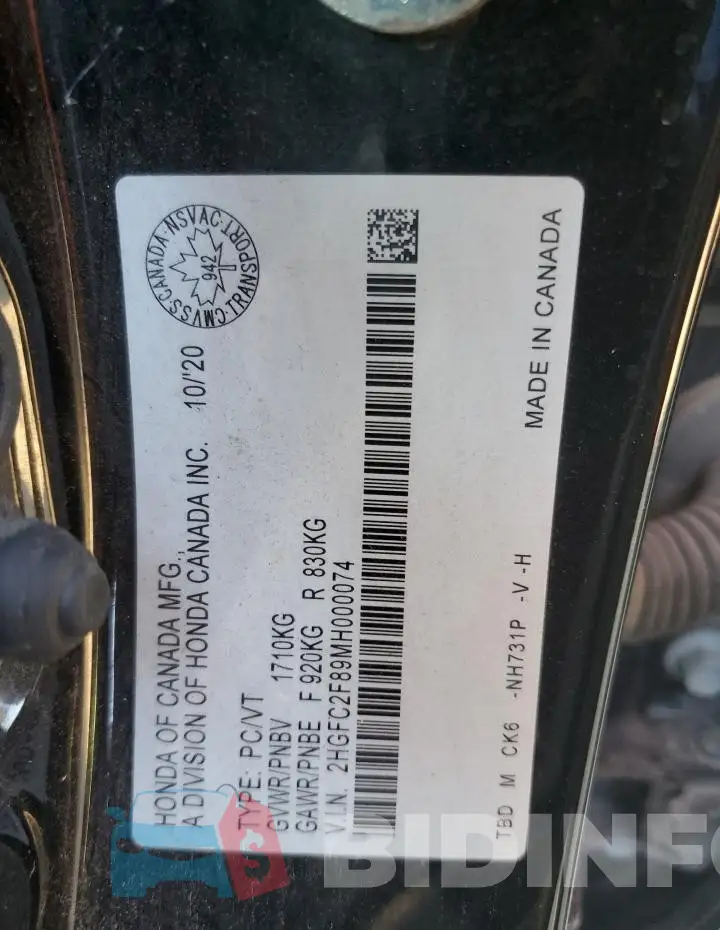 2HGFC2F89MH000074 Photo# 13