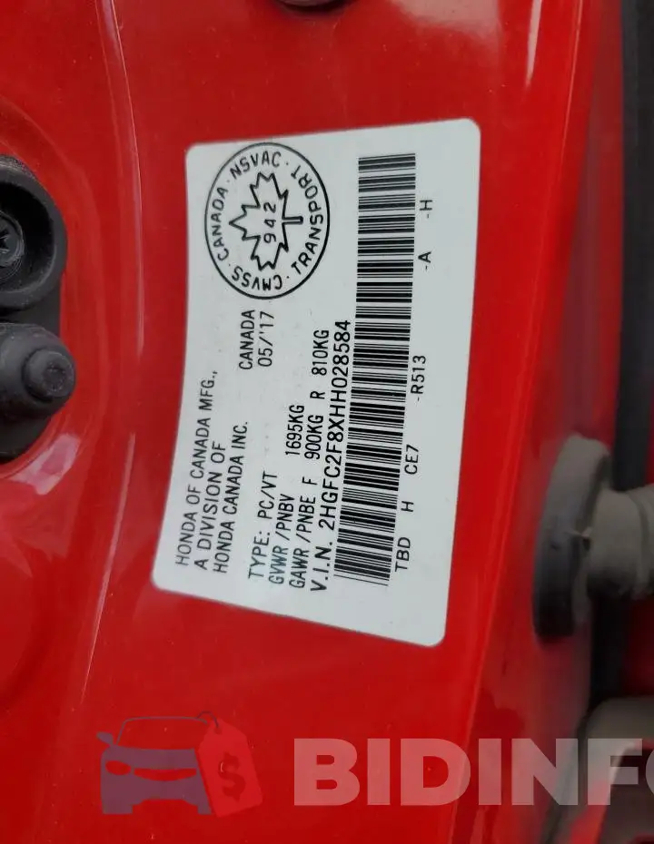 2HGFC2F8XHH028584 Photo# 13