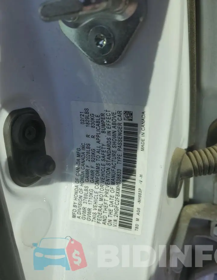 2HGFC2F8XMH538833 Photo# 12