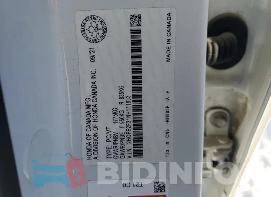 2HGFE2F31NH111833 Photo# 12