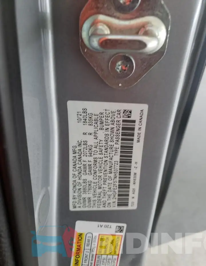 2HGFE2F57NH537723 Photo# 13