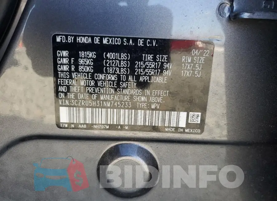 3CZRU5H31NM745233 Photo# 12