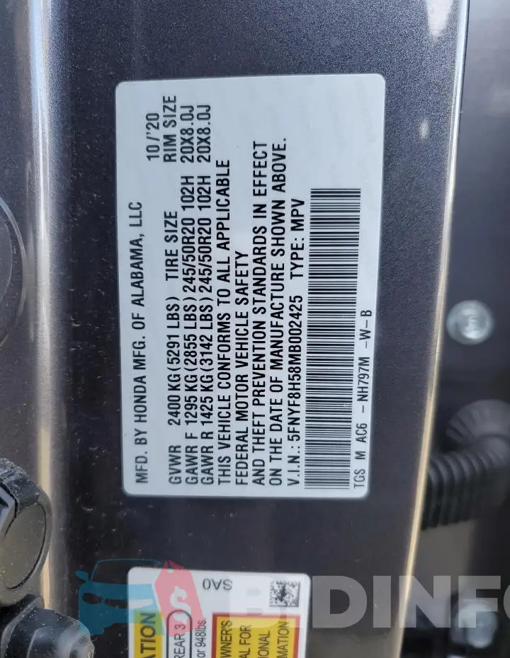5FNYF8H58MB002425 Photo# 14