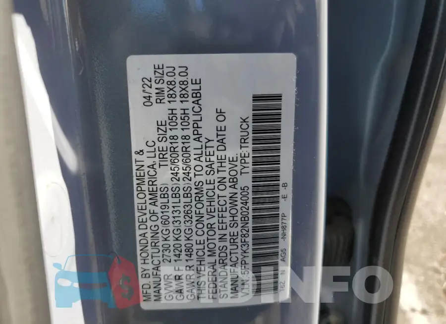 5FPYK3F82NB024005 Photo# 12