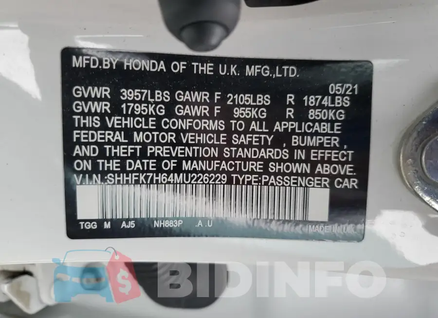 SHHFK7H64MU226229 Photo# 13
