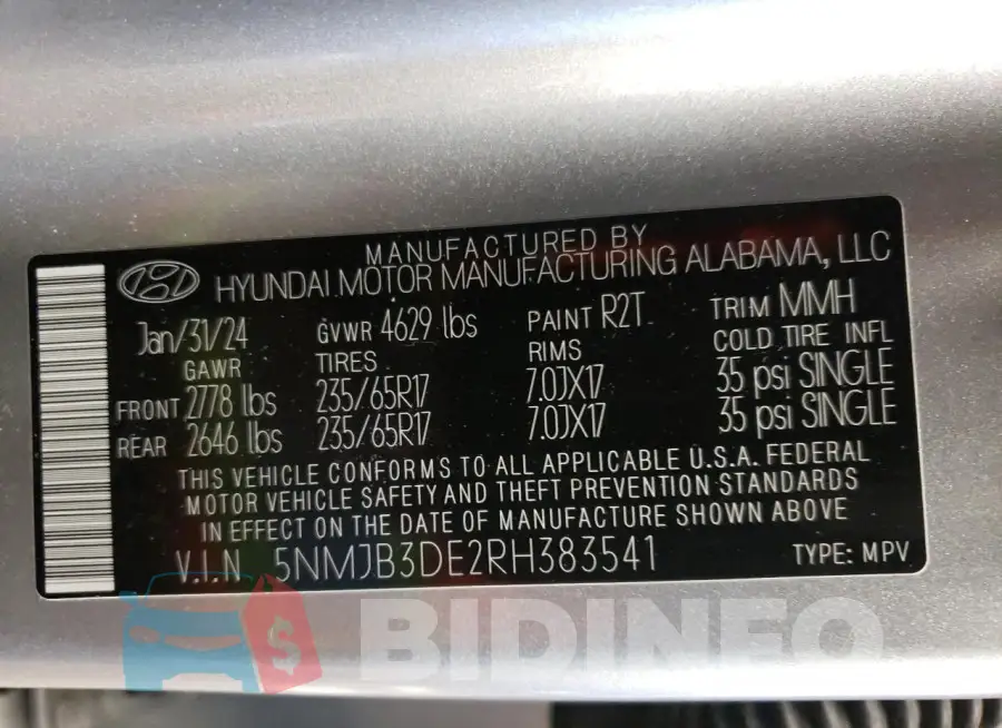 5NMJB3DE2RH383541 Photo# 14