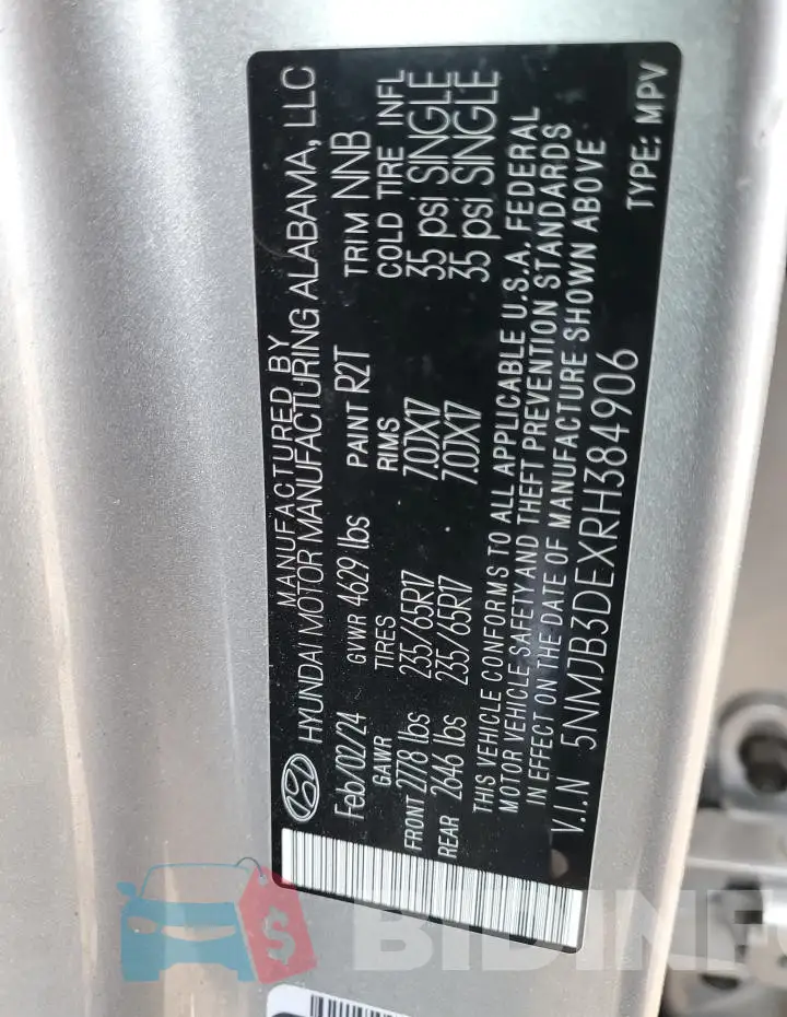 5NMJB3DEXRH384906 Photo# 13