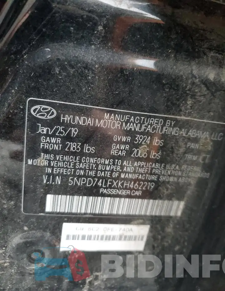 5NPD74LFXKH462219 Photo# 12