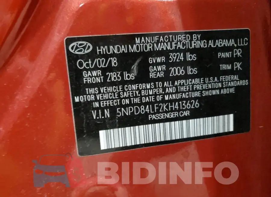 5NPD84LF2KH413626 Photo# 13
