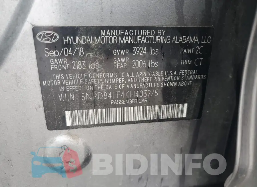 5NPD84LF4KH403275 Photo# 12