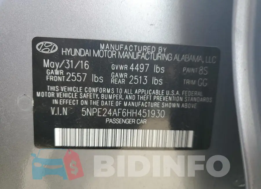 5NPE24AF6HH451930 Photo# 12