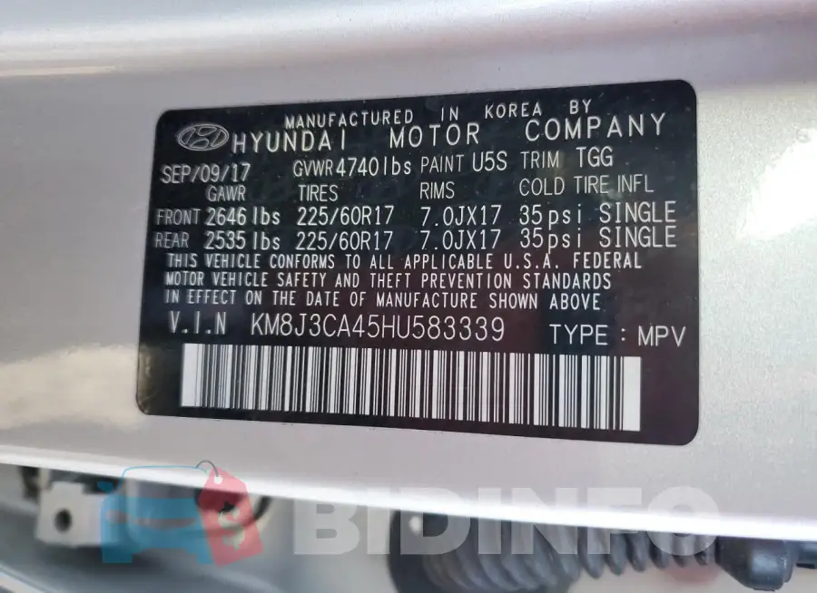 KM8J3CA45HU583339 Photo# 13