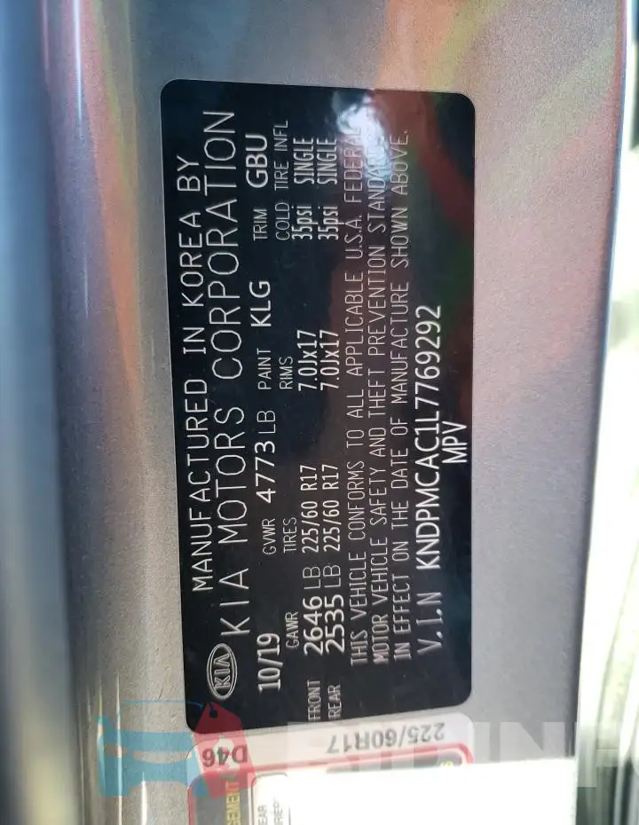 KNDPMCAC1L7769292 Photo# 14