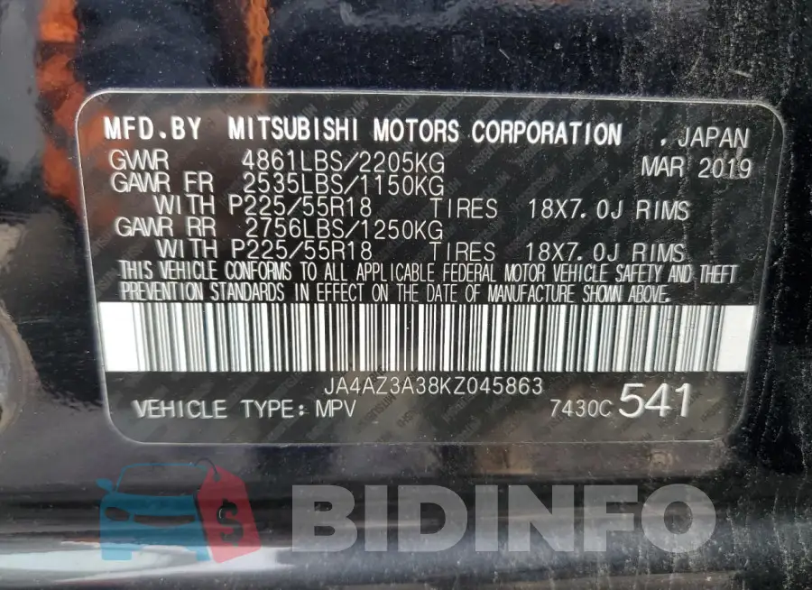 JA4AZ3A38KZ045863 Photo# 13