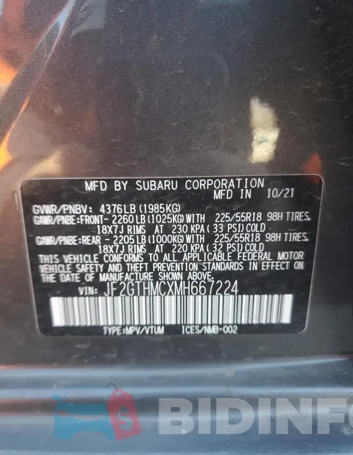 JF2GTHMCXMH667224 Photo# 14