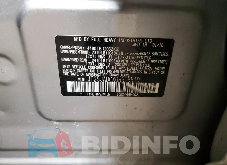 JF2SJADCXGH515519 Photo# 13