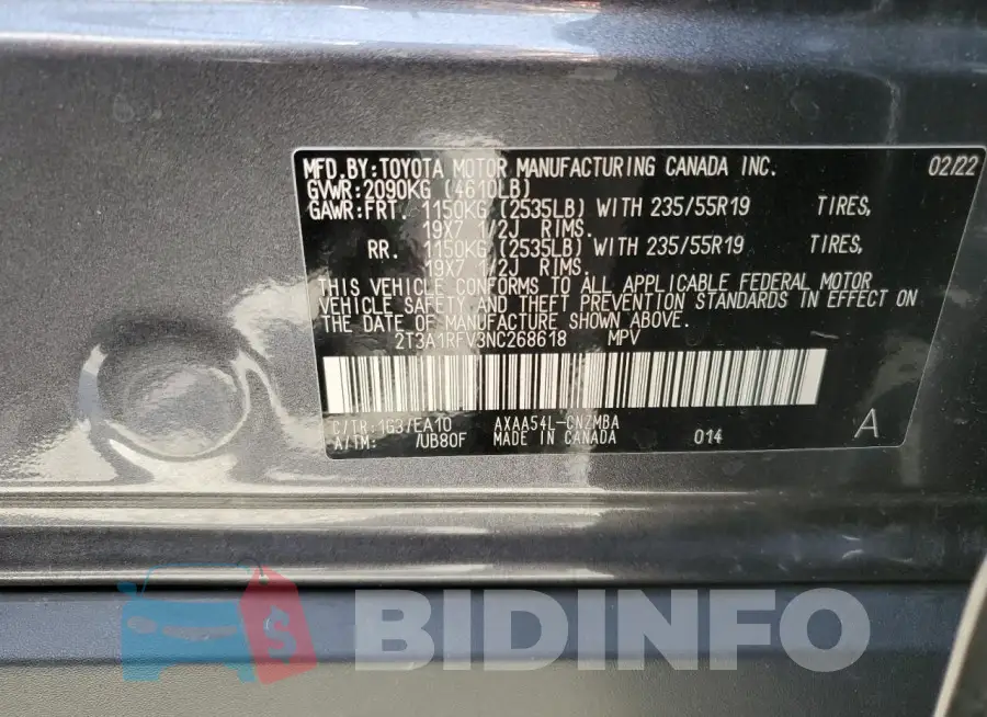 2T3A1RFV3NC268618 Photo# 13