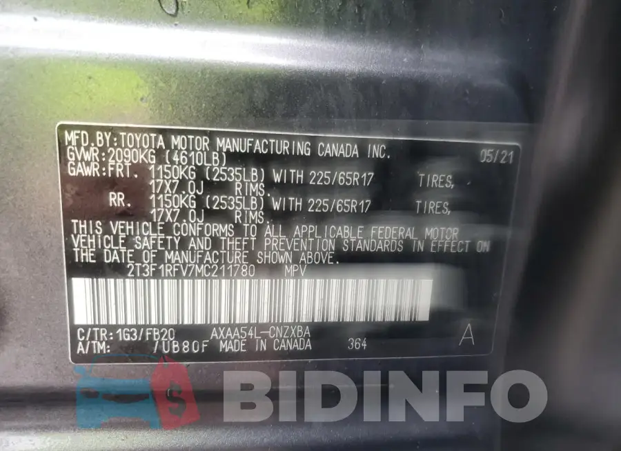 2T3F1RFV7MC211780 Photo# 14