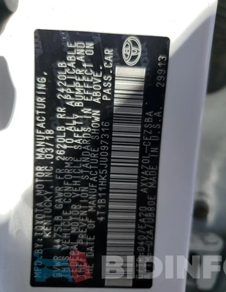 4T1B11HK5JU097316 Photo# 12