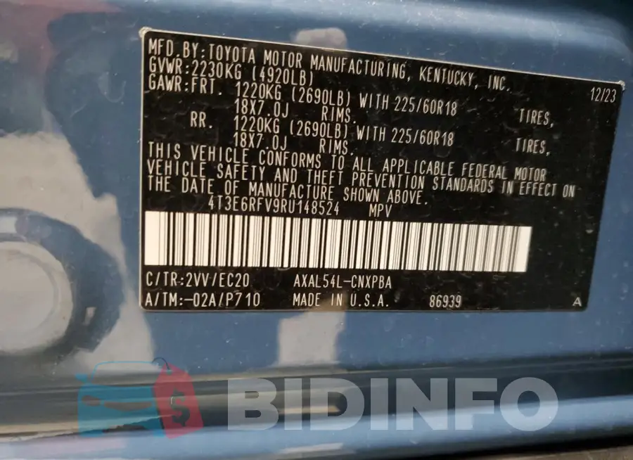 4T3E6RFV9RU148524 Photo# 13