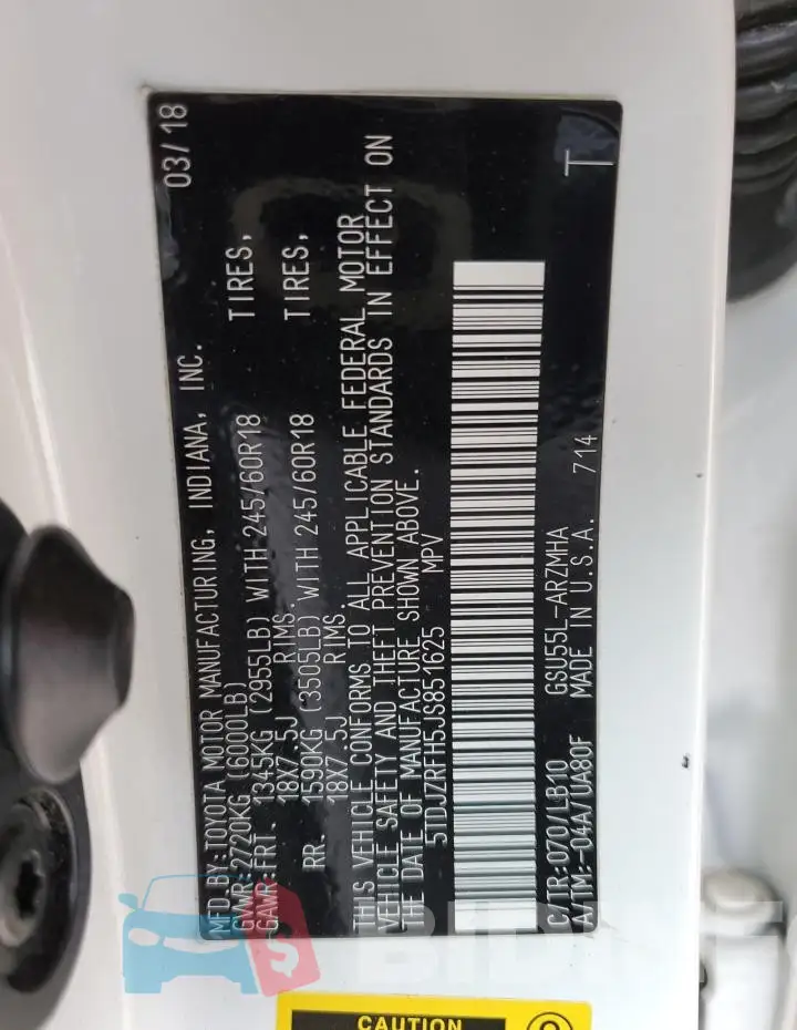 5TDJZRFH5JS851625 Photo# 13