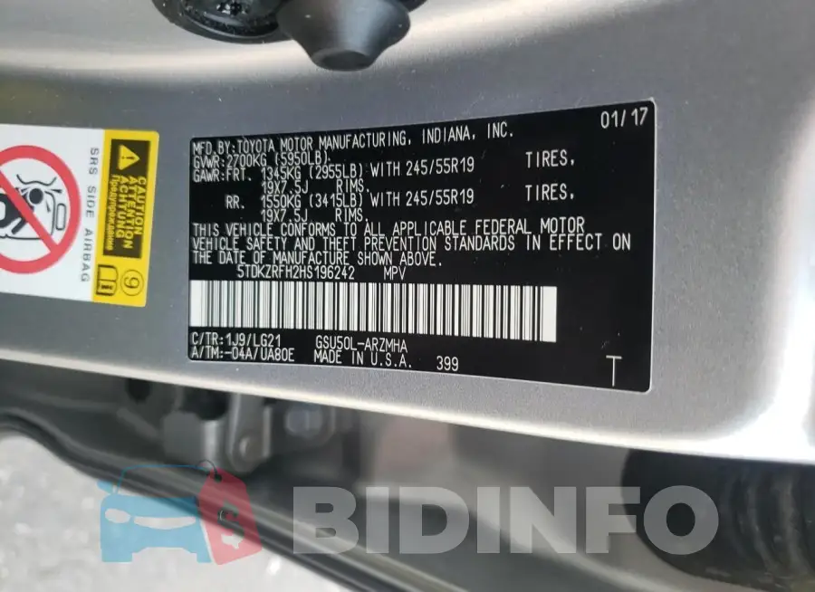 5TDKZRFH2HS196242 Photo# 13