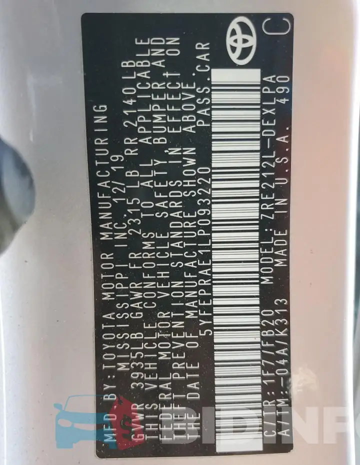 5YFEPRAE1LP093220 Photo# 13