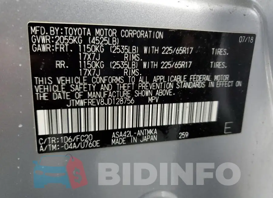 JTMWFREV8JD128756 Photo# 14
