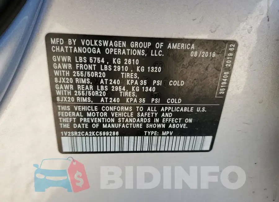 1V2SR2CA2KC599286 Photo# 14