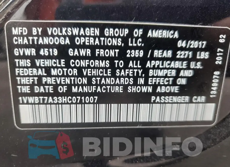 1VWBT7A33HC071007 Photo# 13