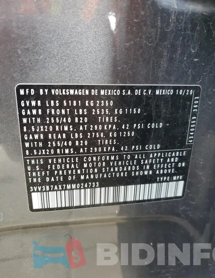 3VV3B7AX7MM024733 Photo# 13