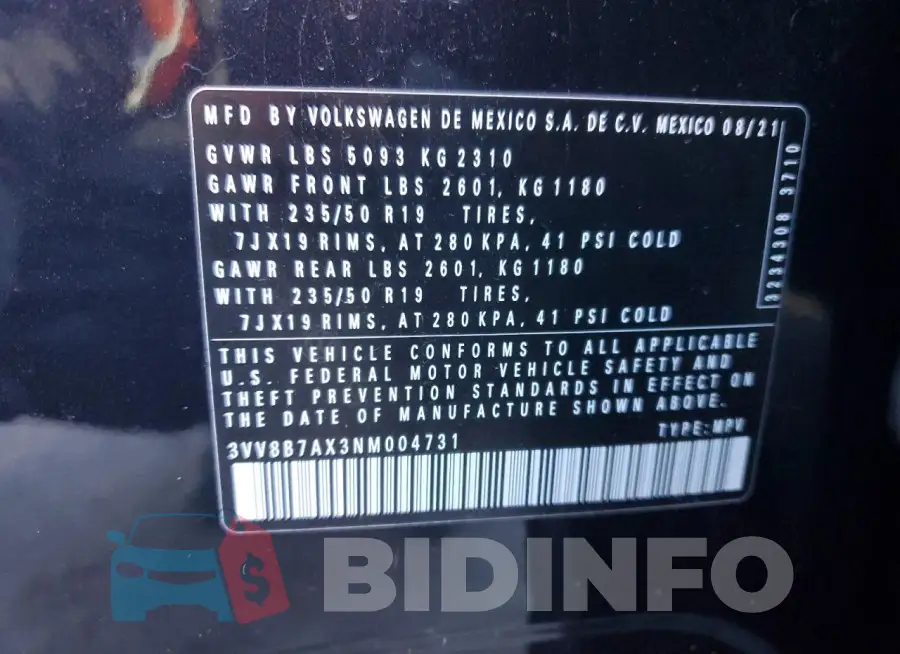 3VV8B7AX3NM004731 Photo# 13