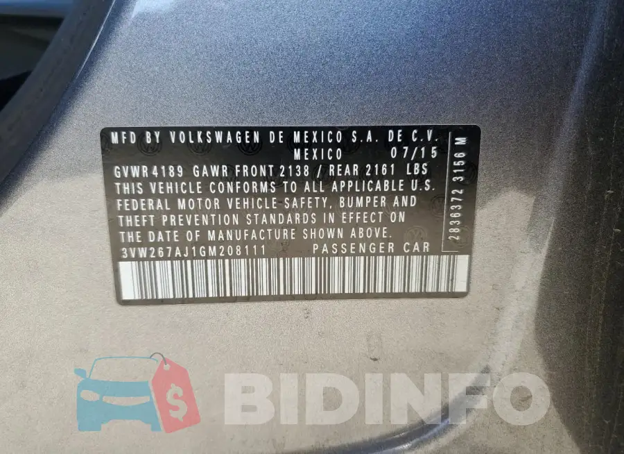 3VW267AJ1GM208111 Photo# 13