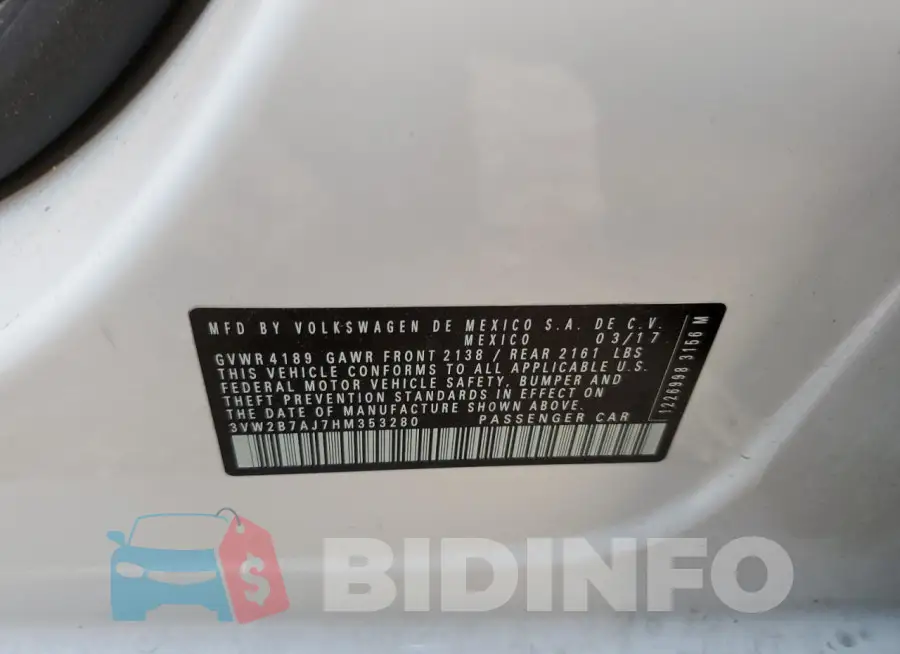 3VW2B7AJ7HM353280 Photo# 12