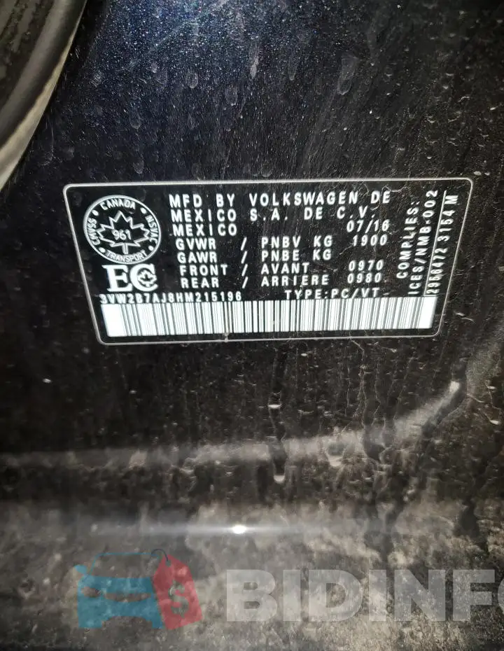 3VW2B7AJ8HM215196 Photo# 12