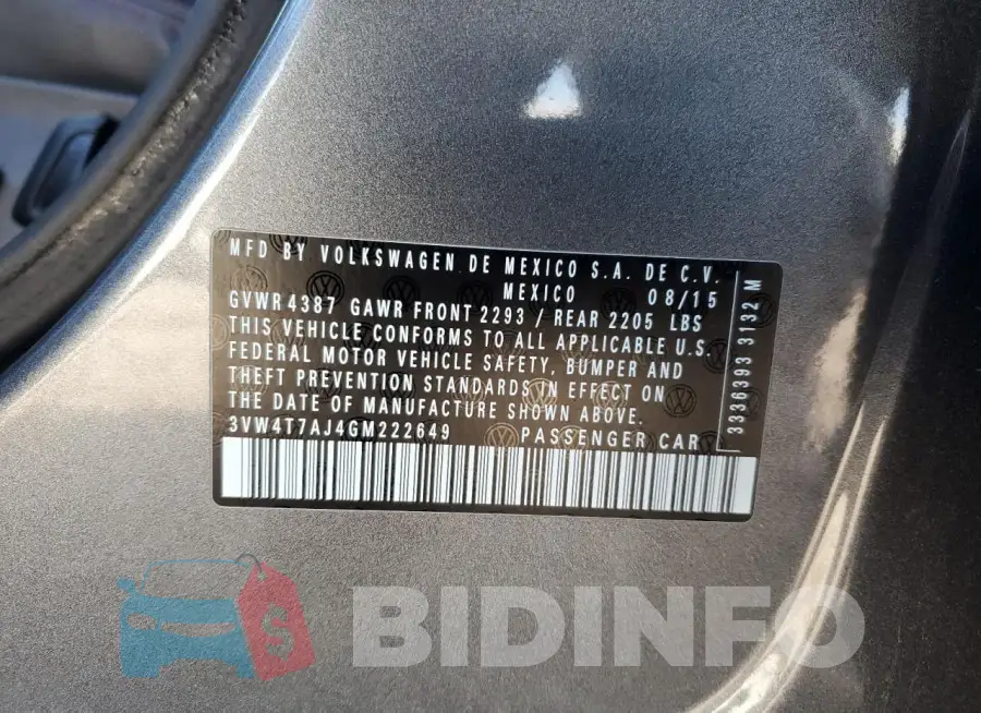 3VW4T7AJ4GM222649 Photo# 13
